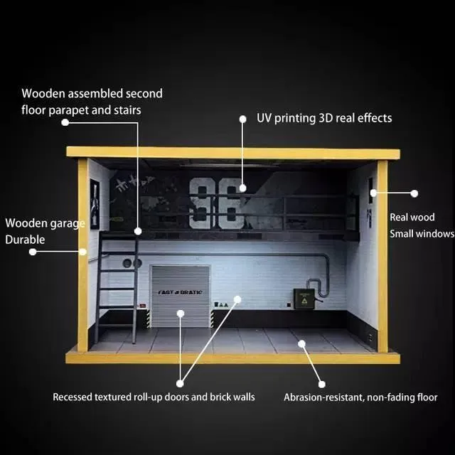 Toy Car Storage - Die Cast Two Story Car Garage Diorama - Double Deck Car Parking Lot - DIY 1:24 Model Car Showroom Diorama Parking With LED