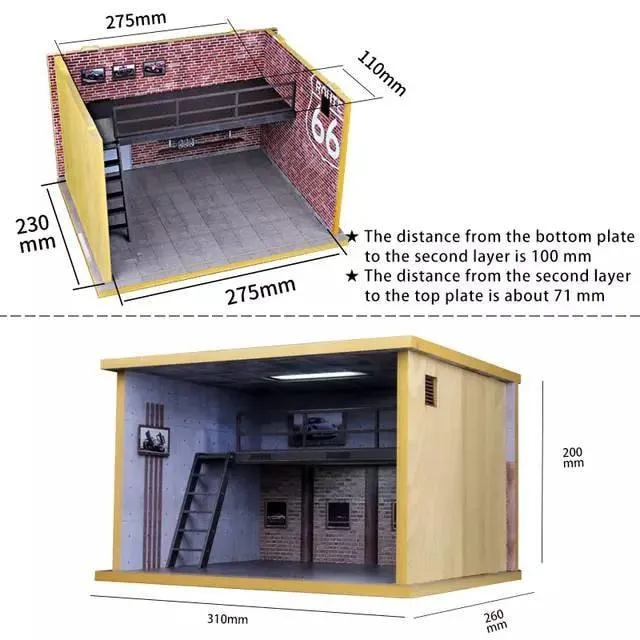 Toy Car Storage - Die Cast Two Story Car Garage Diorama - Double Deck Car Parking Lot - DIY 1:24 Model Car Showroom Diorama Parking With LED