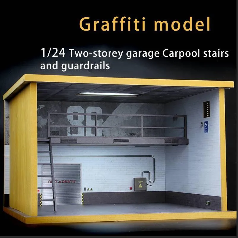 Toy Car Storage - Die Cast Two Story Car Garage Diorama - Double Deck Car Parking Lot - DIY 1:24 Model Car Showroom Diorama Parking With LED