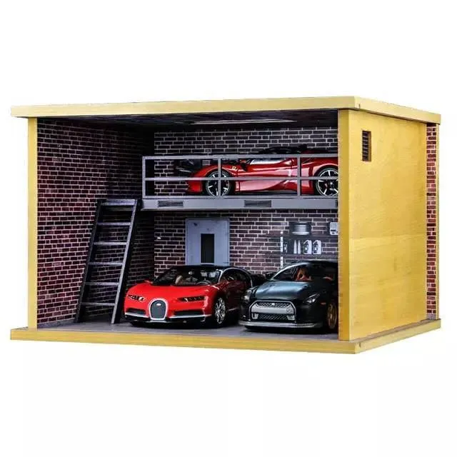 Toy Car Storage - Die Cast Two Story Car Garage Diorama - Double Deck Car Parking Lot - DIY 1:24 Model Car Showroom Diorama Parking With LED