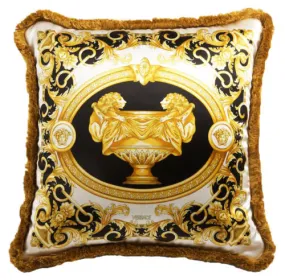 Versace Le Vase Baroque Medusa Pillow -45cm x 45cm- Black White-Silk