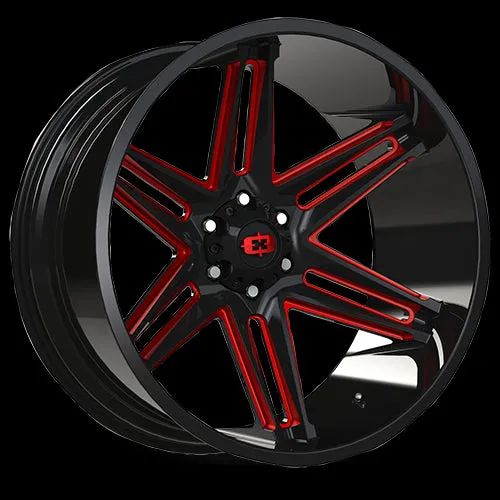 Vision Off-Road 363 Razor 22X10 5X139.7 -19mm Gloss Black Milled Spoke with Red