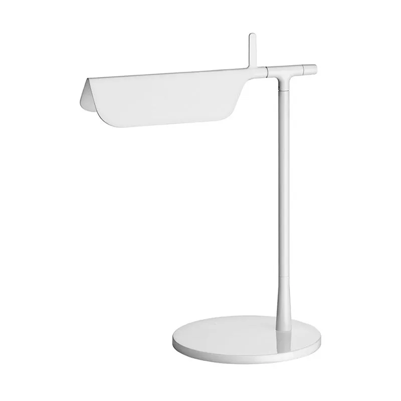 White Contemporary LED Desk Lamp for Bedroom – Sleek Triangular Metal Nightstand Light