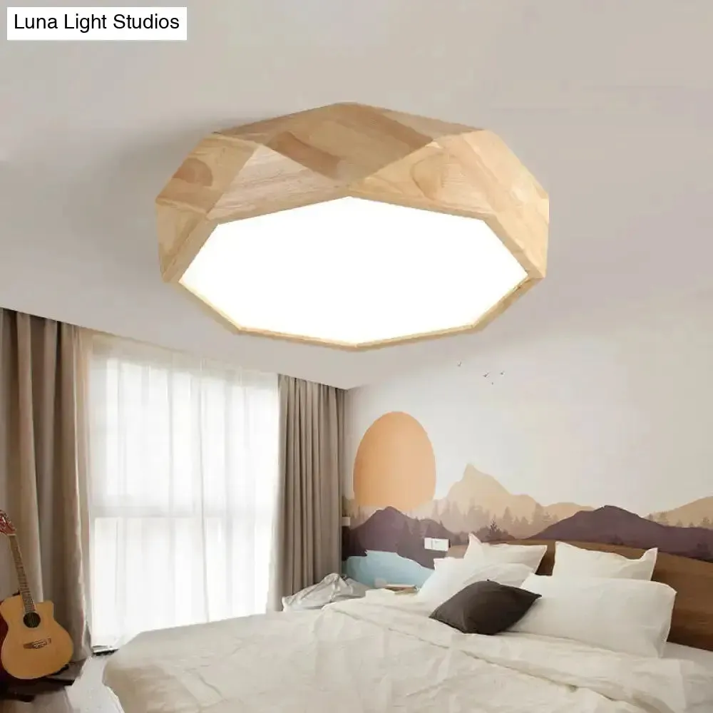 Wooden Octagon Ceiling Flushmount Lamp - Nordic LED Beige Light Fixture (18"/21.5"/25.5") in Warm/White