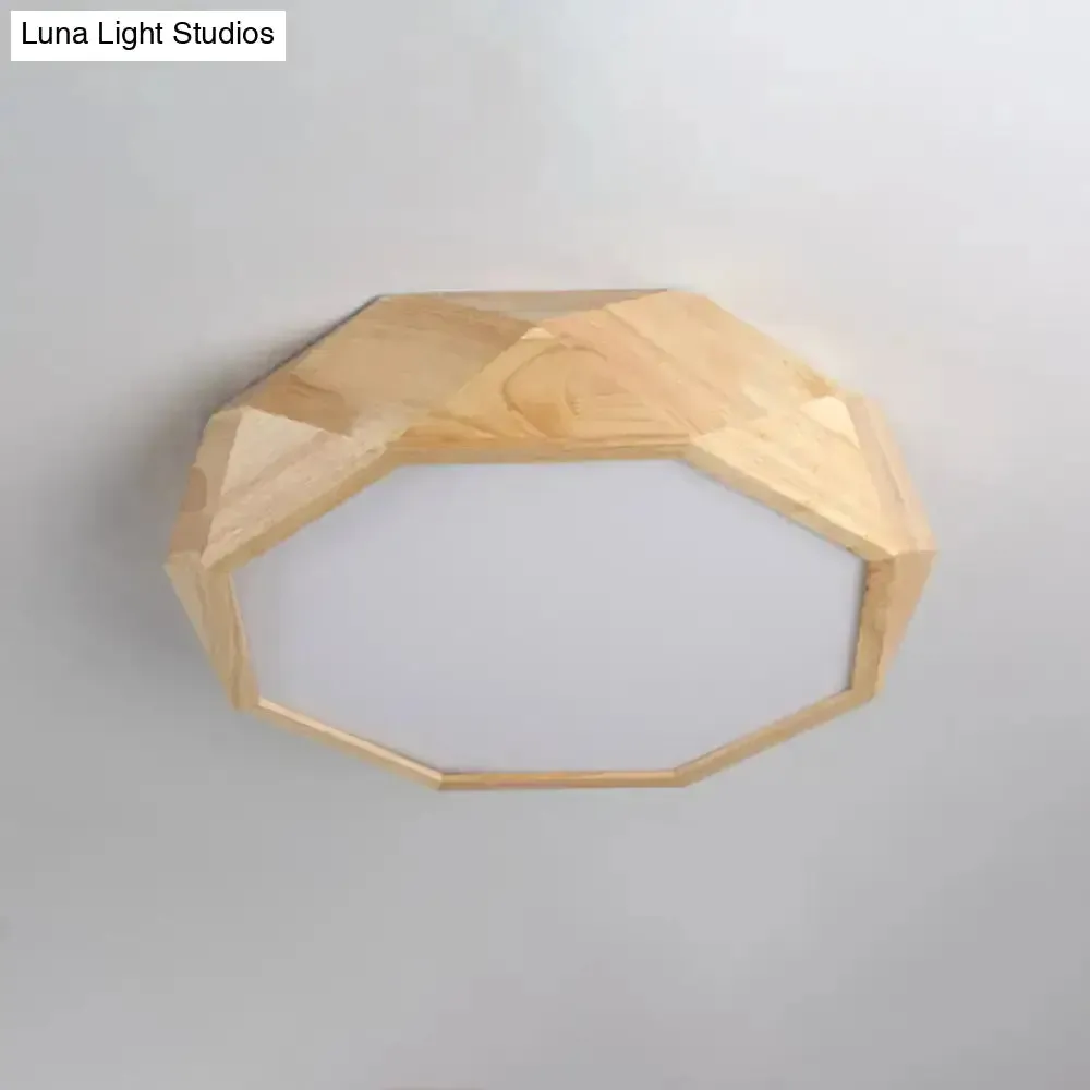 Wooden Octagon Ceiling Flushmount Lamp - Nordic LED Beige Light Fixture (18"/21.5"/25.5") in Warm/White