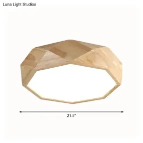 Wooden Octagon Ceiling Flushmount Lamp - Nordic LED Beige Light Fixture (18"/21.5"/25.5") in Warm/White