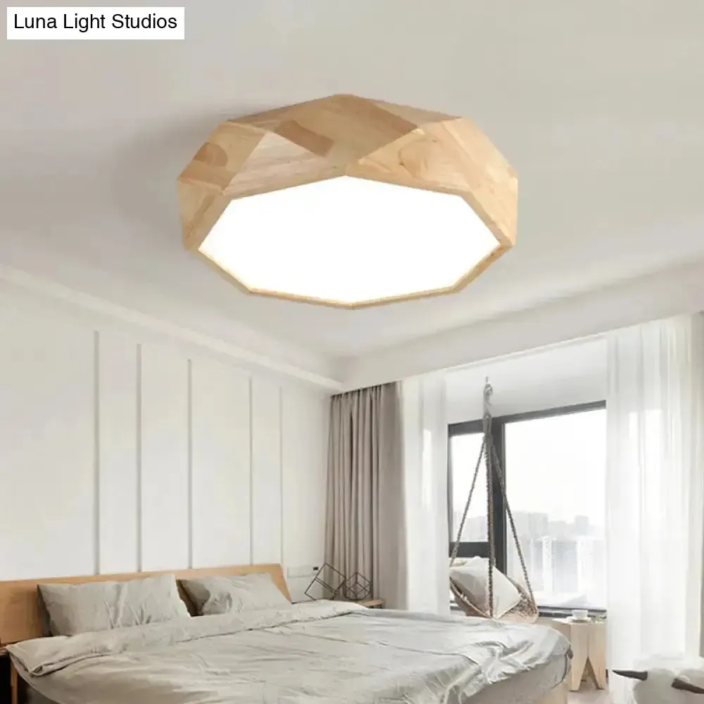 Wooden Octagon Ceiling Flushmount Lamp - Nordic LED Beige Light Fixture (18"/21.5"/25.5") in Warm/White