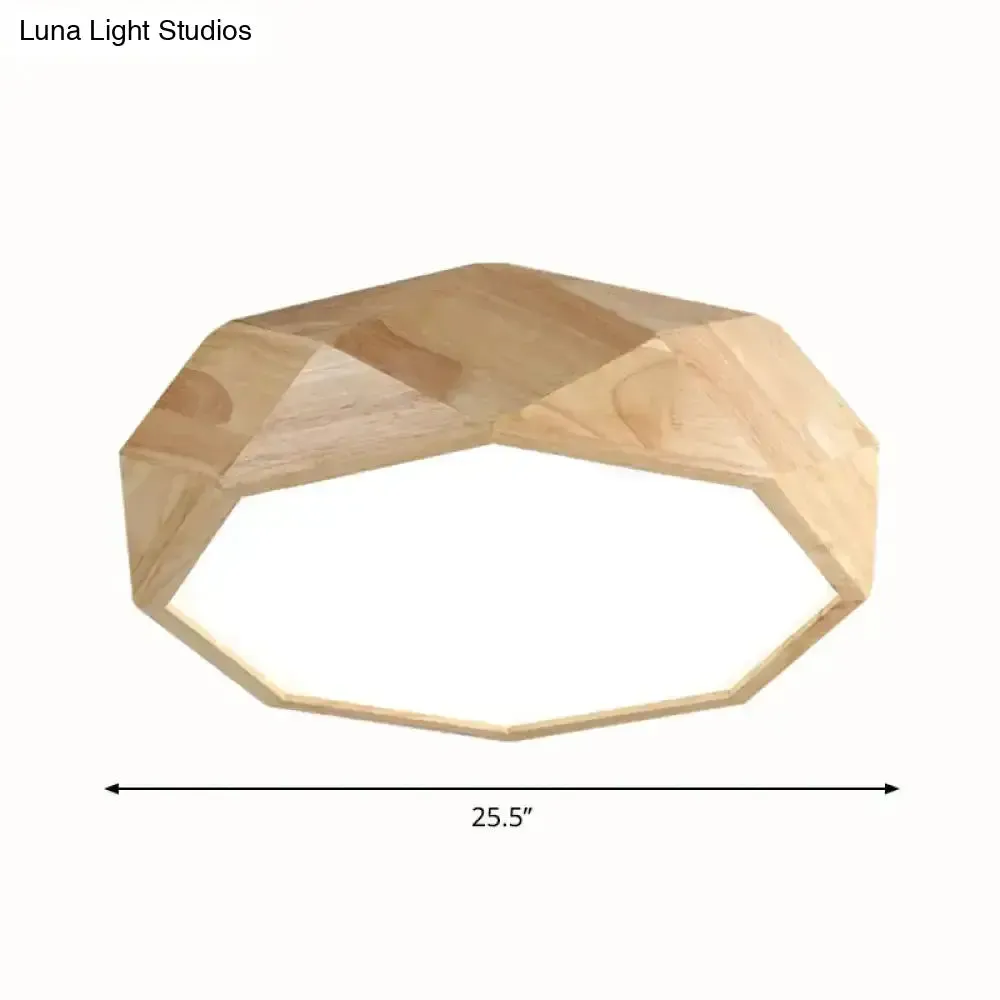 Wooden Octagon Ceiling Flushmount Lamp - Nordic LED Beige Light Fixture (18"/21.5"/25.5") in Warm/White